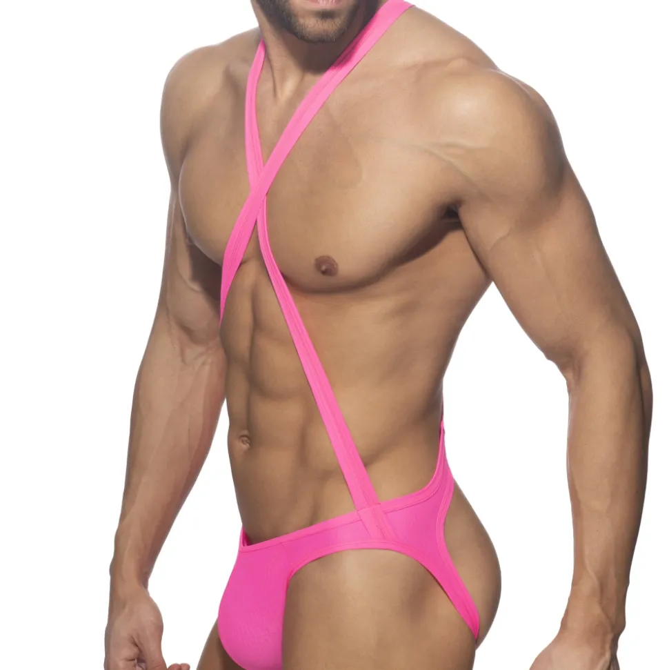 Body Croisé Reptile Rose Fluo
