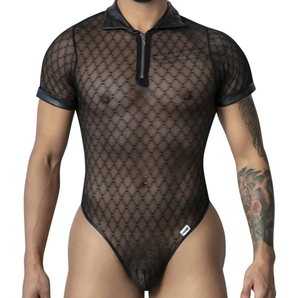Body String Résille Géométrique Noir
