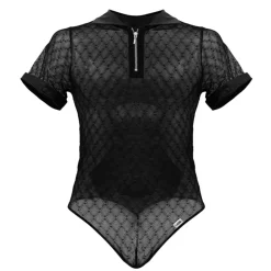 Body String Résille Géométrique Noir