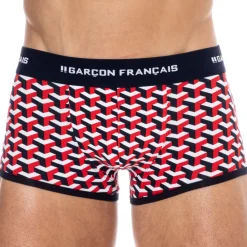 Boxer Court Coton Géométrique Bleu Marine