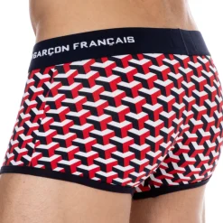 Boxer Court Coton Géométrique Bleu Marine