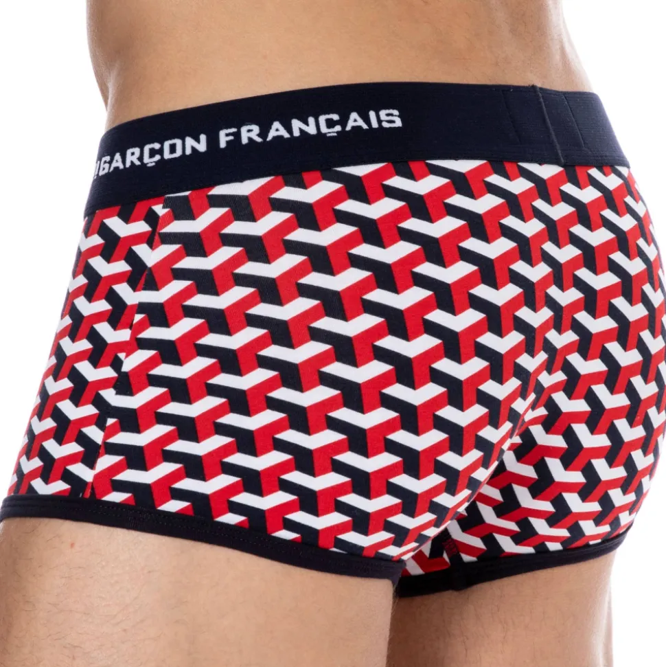 Boxer Court Coton Géométrique Bleu Marine