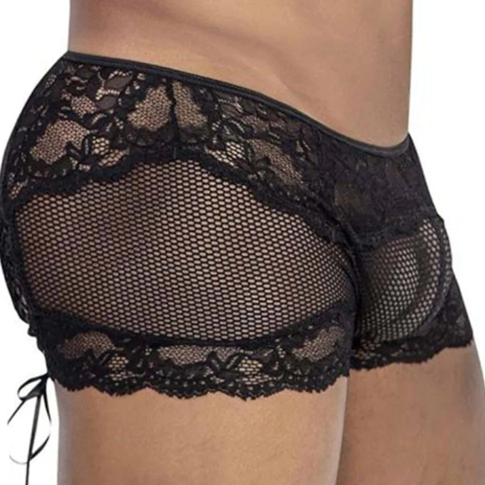 Boxer Court Dentelle et Résille Noir