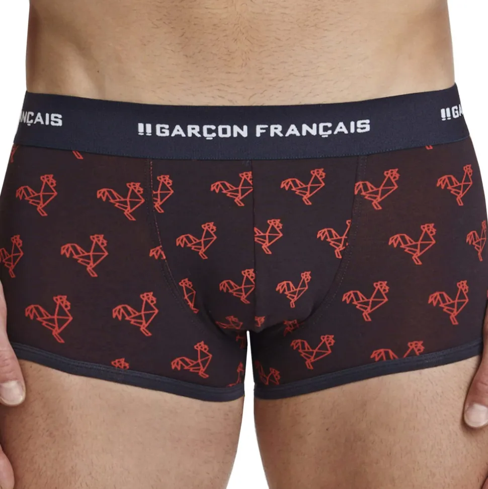 Boxer Court Origami Coq - Bleu Marine - Rouge