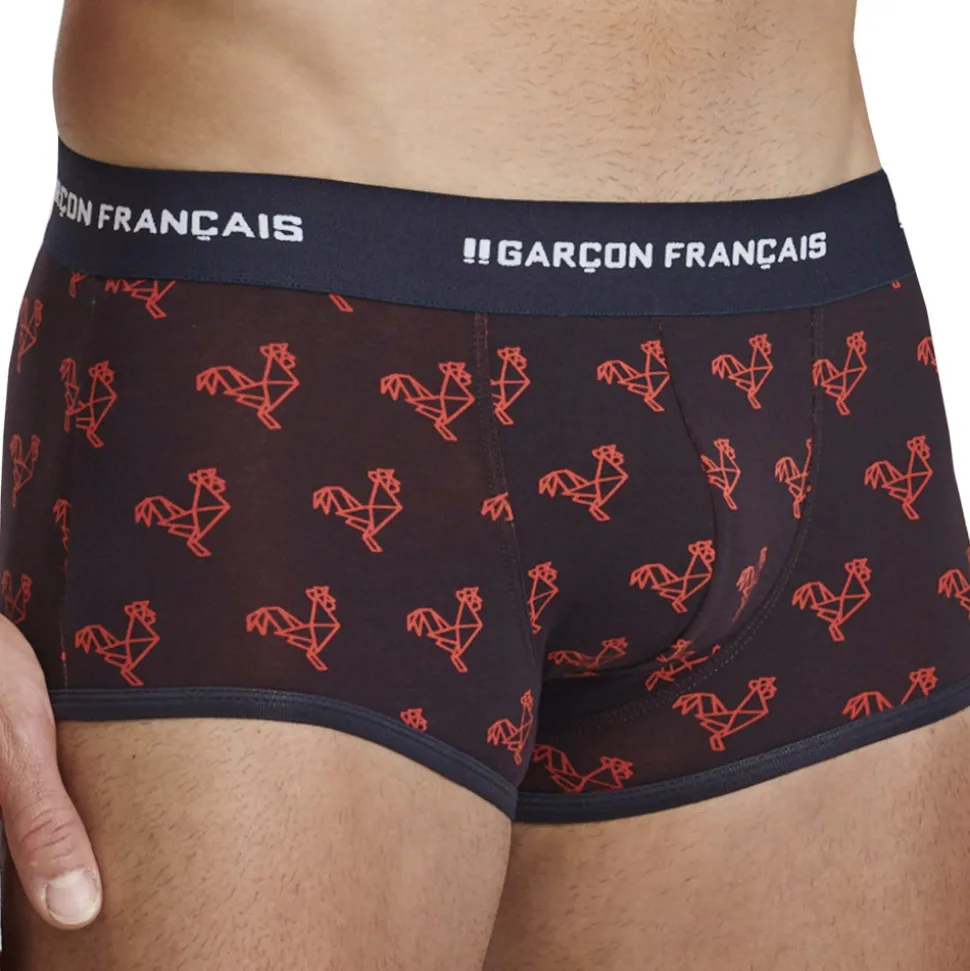Boxer Court Origami Coq - Bleu Marine - Rouge