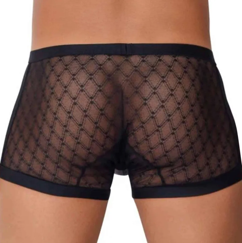 Boxer Dentelle et Simili Cuir Noir