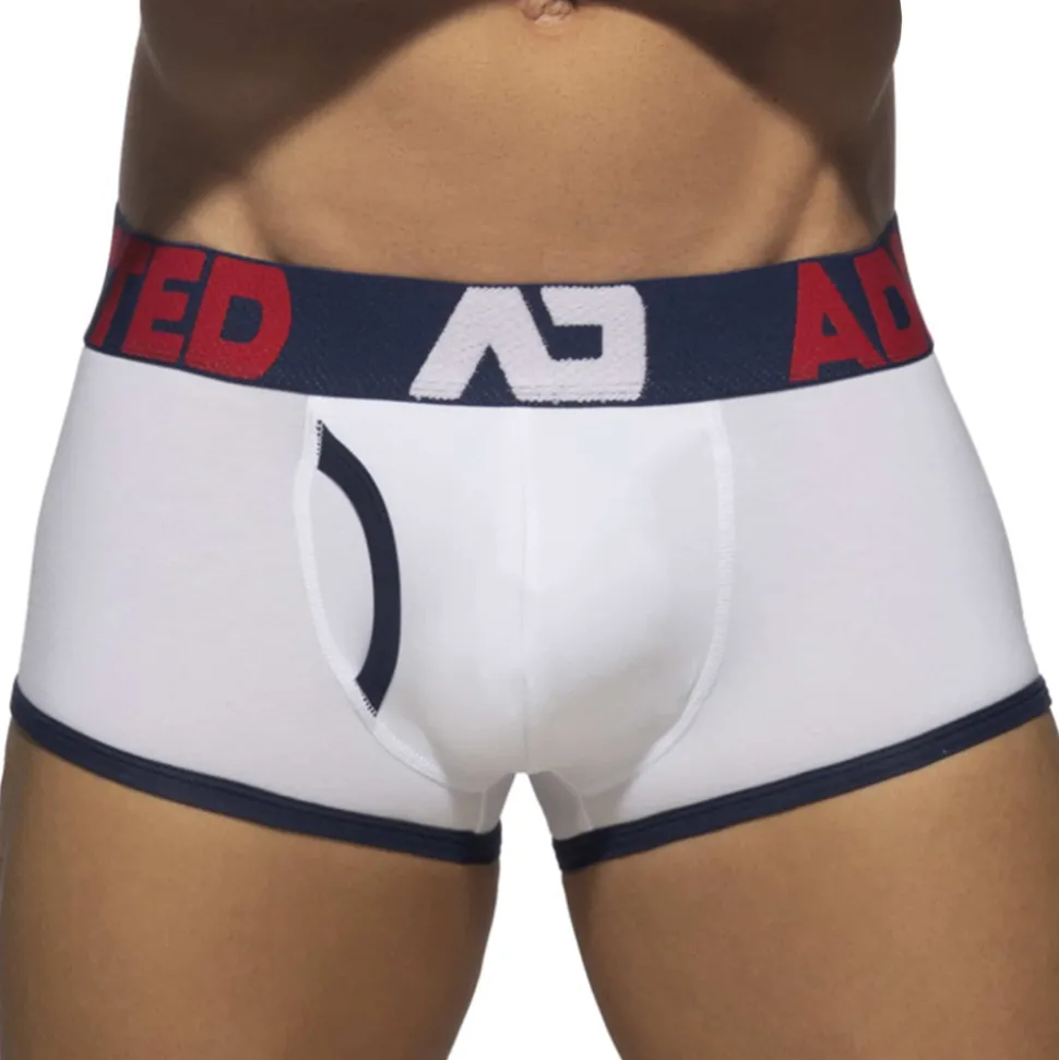 Boxer Open Fly Coton Blanc - Bleu Marine