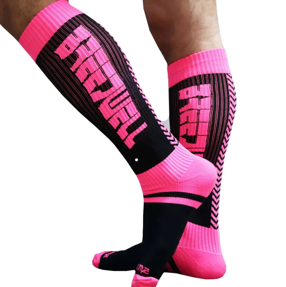 Chaussettes Hautes Eternity - Rose Fluo - Noires