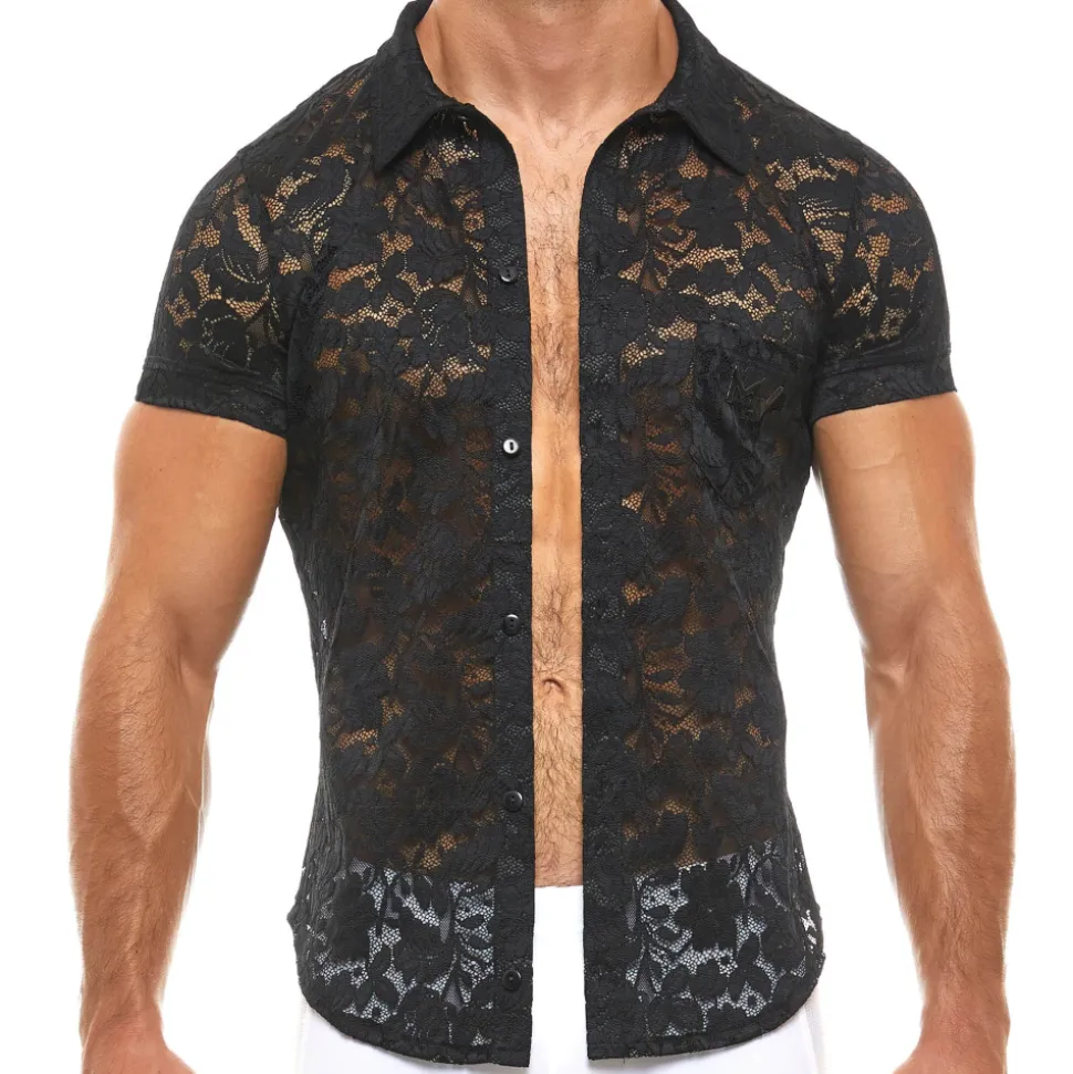 Chemisette Dentelle Florale Noir