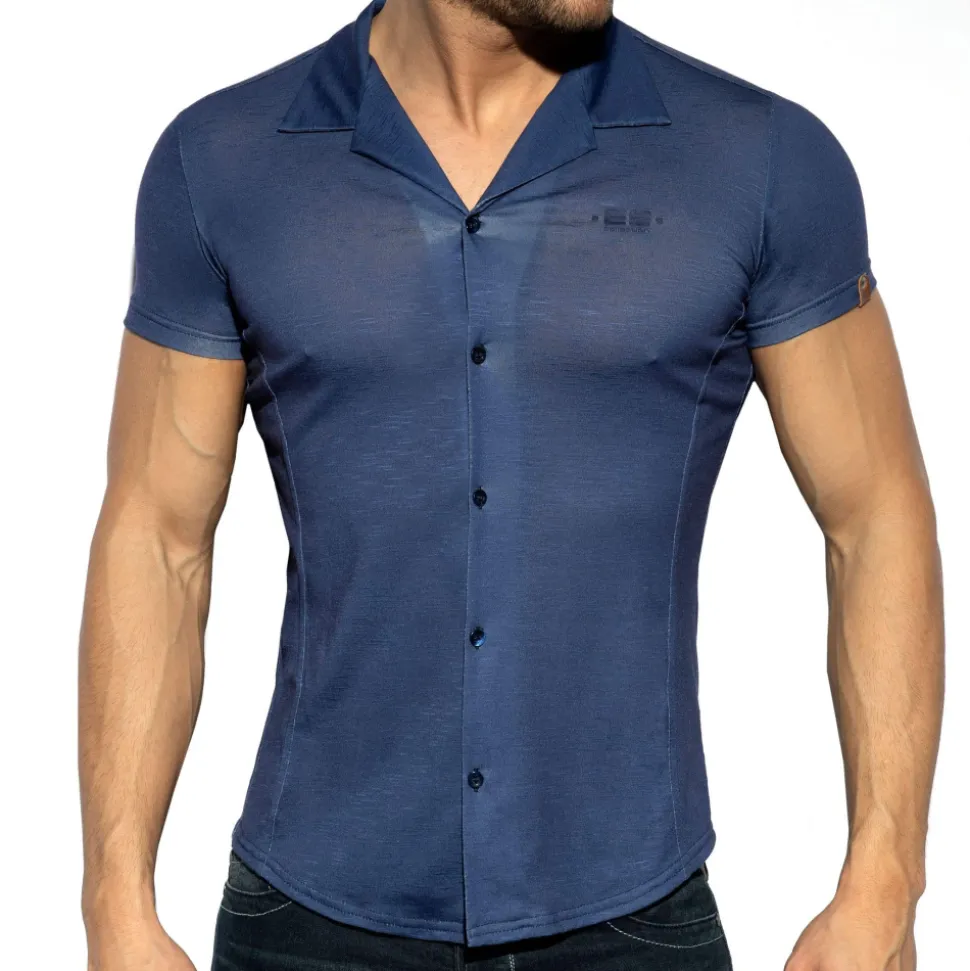 Chemisette Slim Fit Microfibre Bleu Marine
