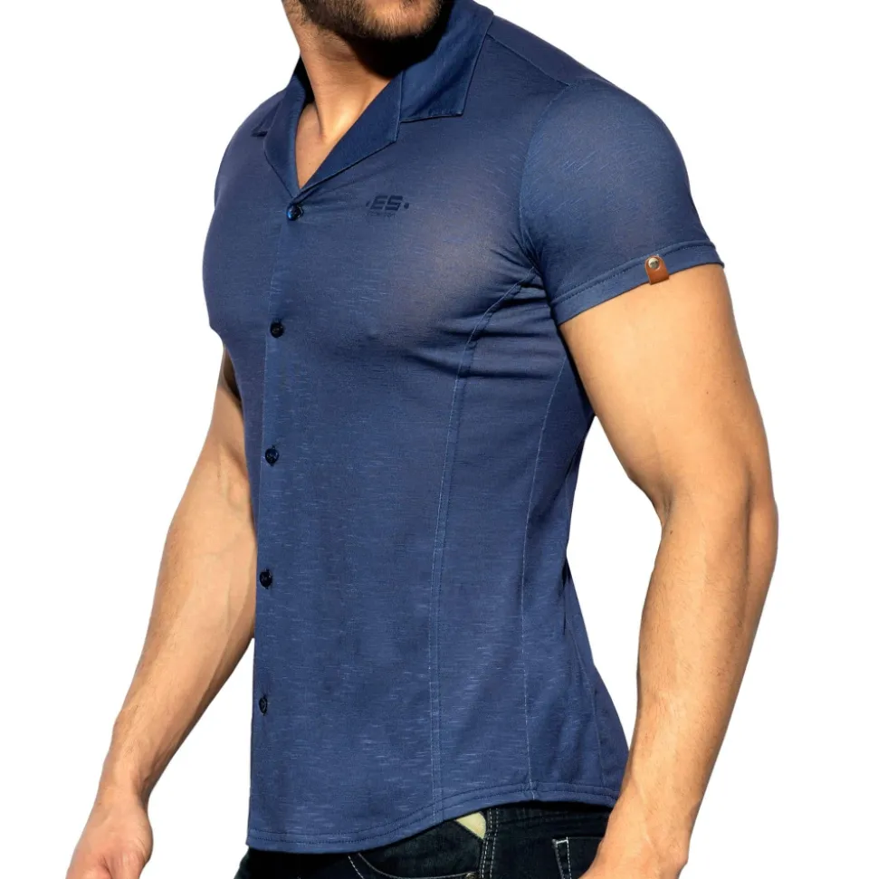 Chemisette Slim Fit Microfibre Bleu Marine