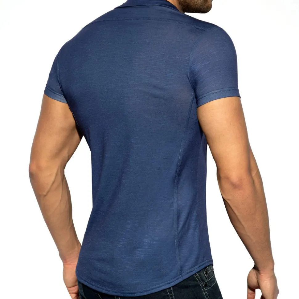 Chemisette Slim Fit Microfibre Bleu Marine