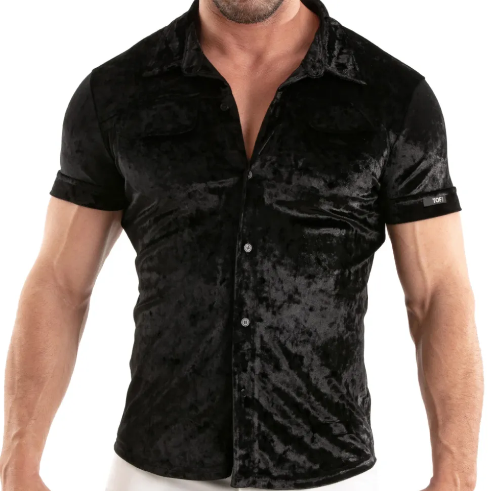 Chemisette Velours Froissé Noire