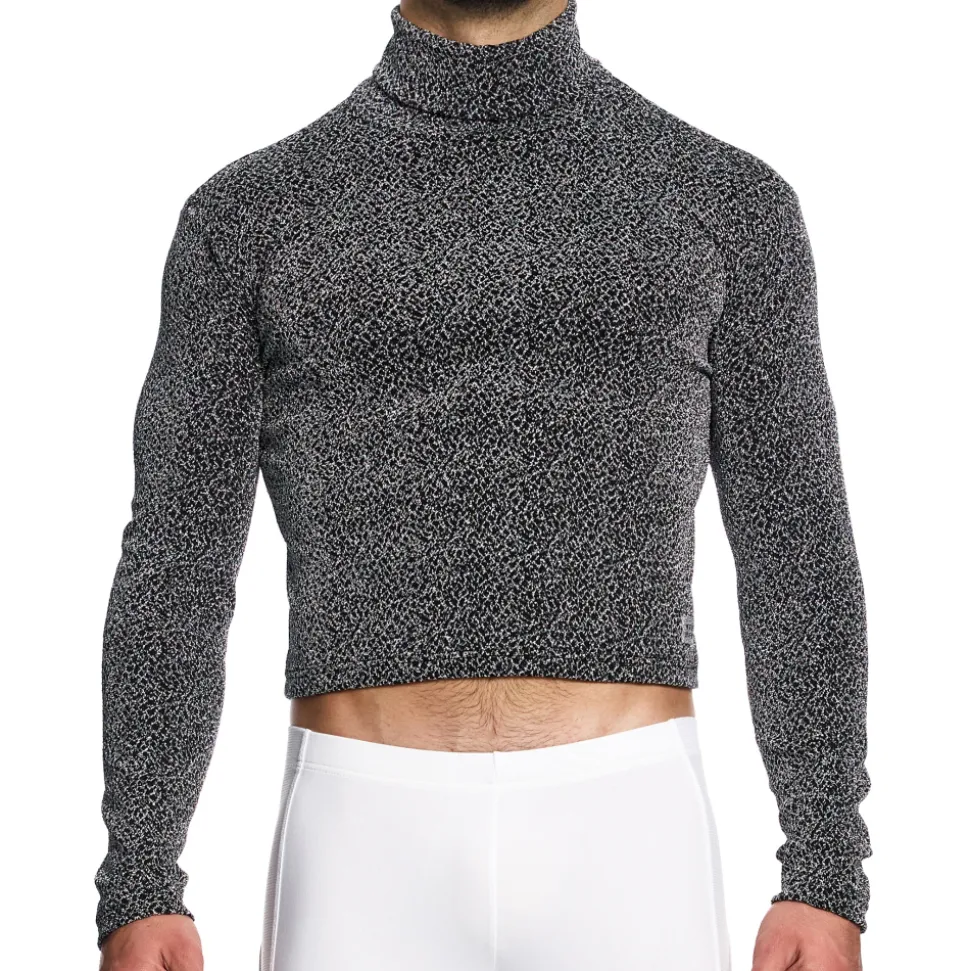 Crop Top Col Roulé Crackled Argenté