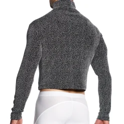 Crop Top Col Roulé Crackled Argenté