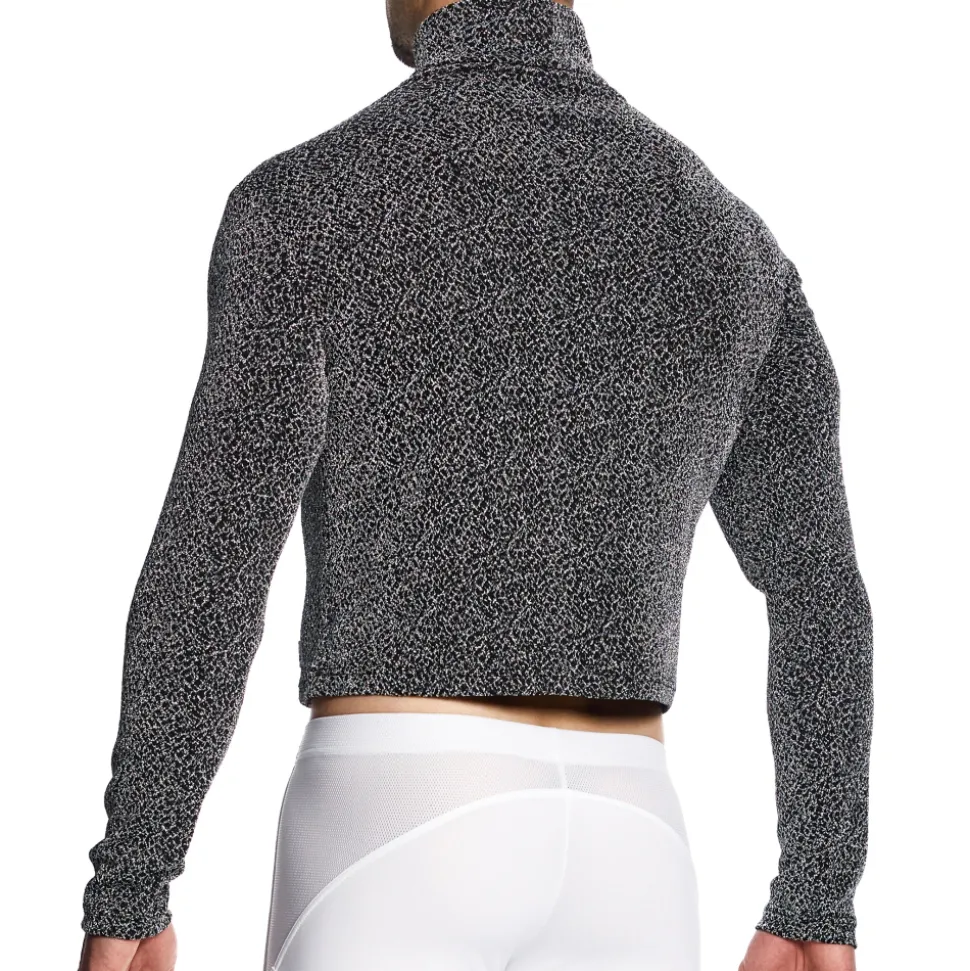 Crop Top Col Roulé Crackled Argenté