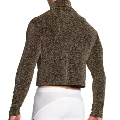 Crop Top Col Roulé Crackled Doré