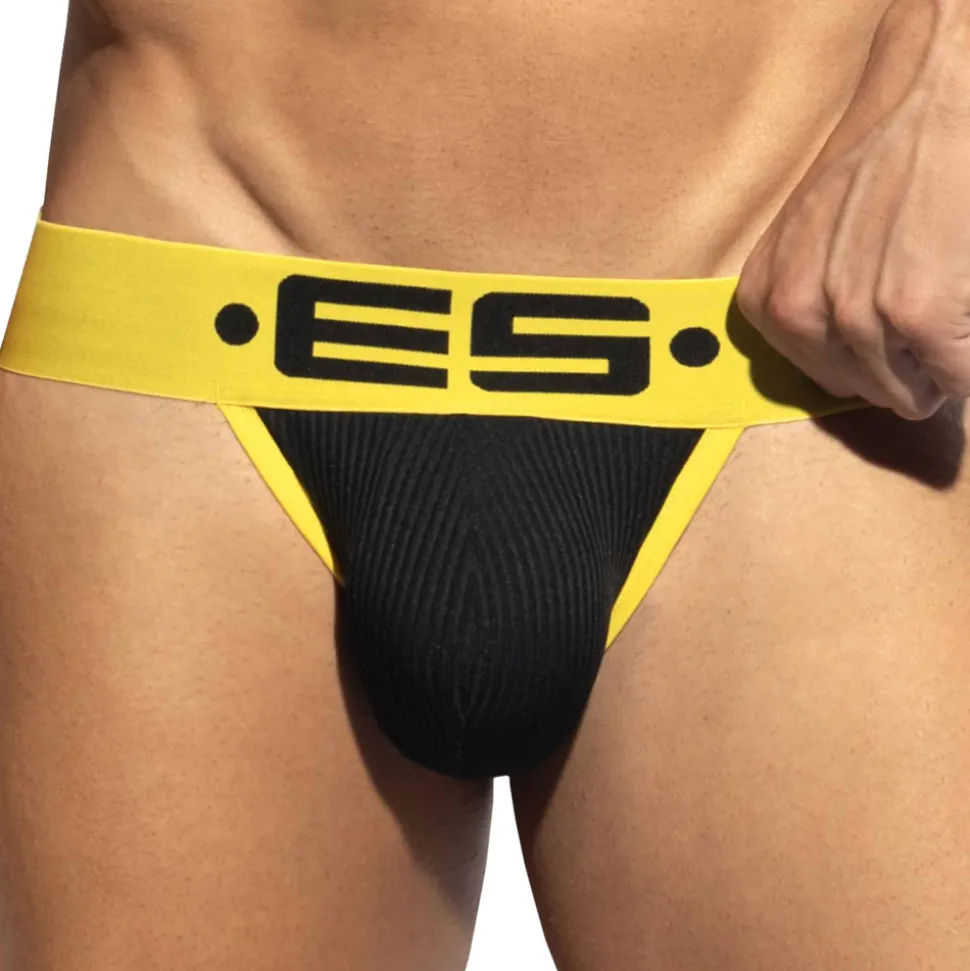 Jock Strap Recycled Rib Noir - Jaune