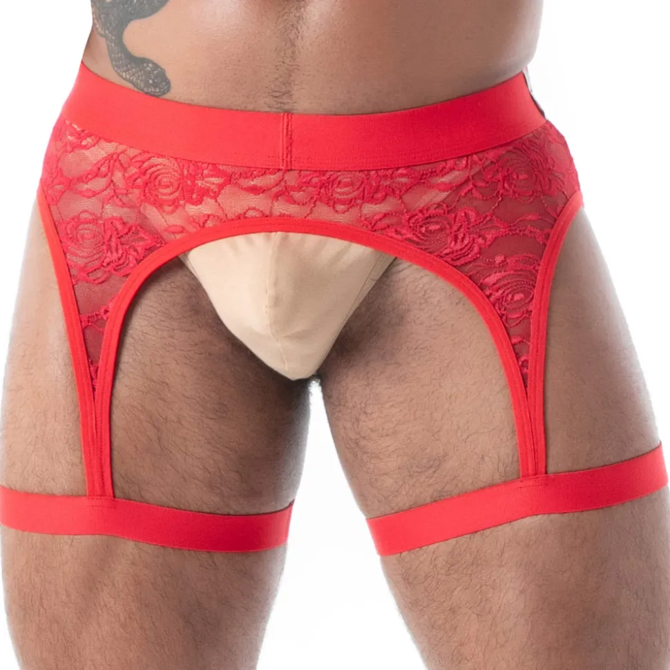 Porte-Jarretelles en Dentelle Fluide Rouge