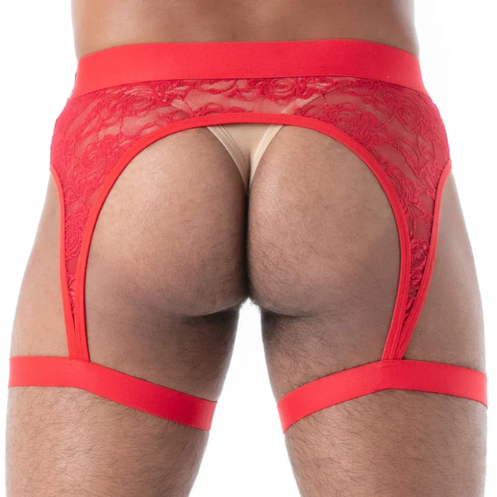 Porte-Jarretelles en Dentelle Fluide Rouge