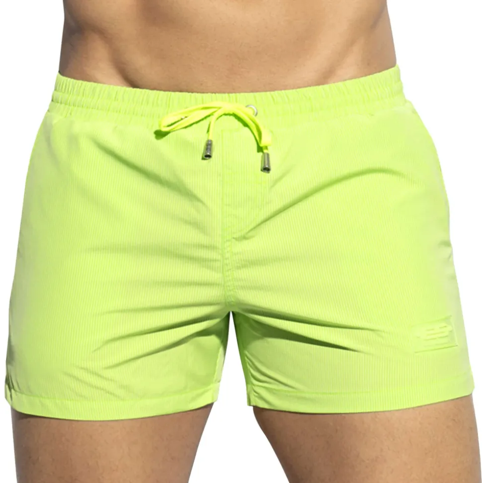 Short de Bain à Rayures Fines Citron Vert