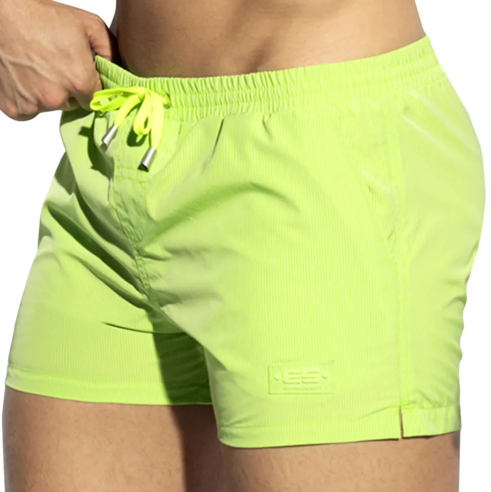 Short de Bain à Rayures Fines Citron Vert