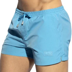 Short de Bain à Rayures Fines Bleu Turquoise