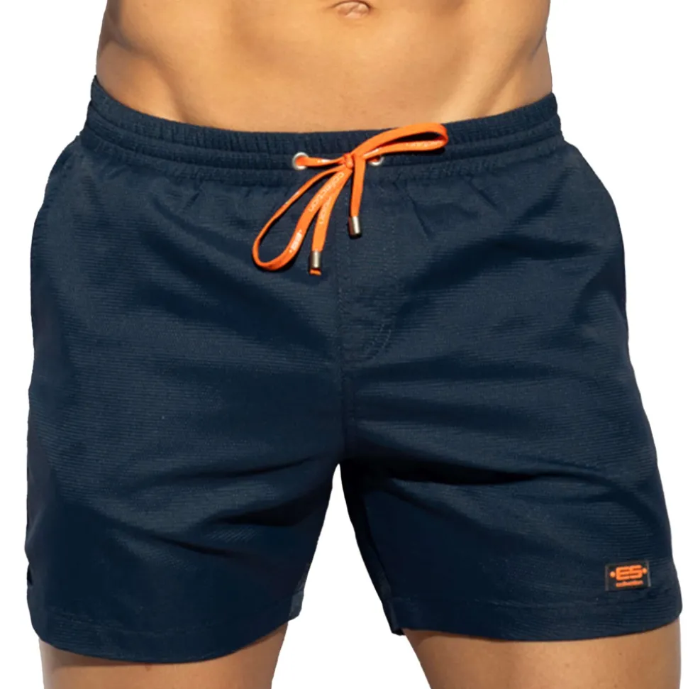 Short de Bain Long Piqué Bleu Marine