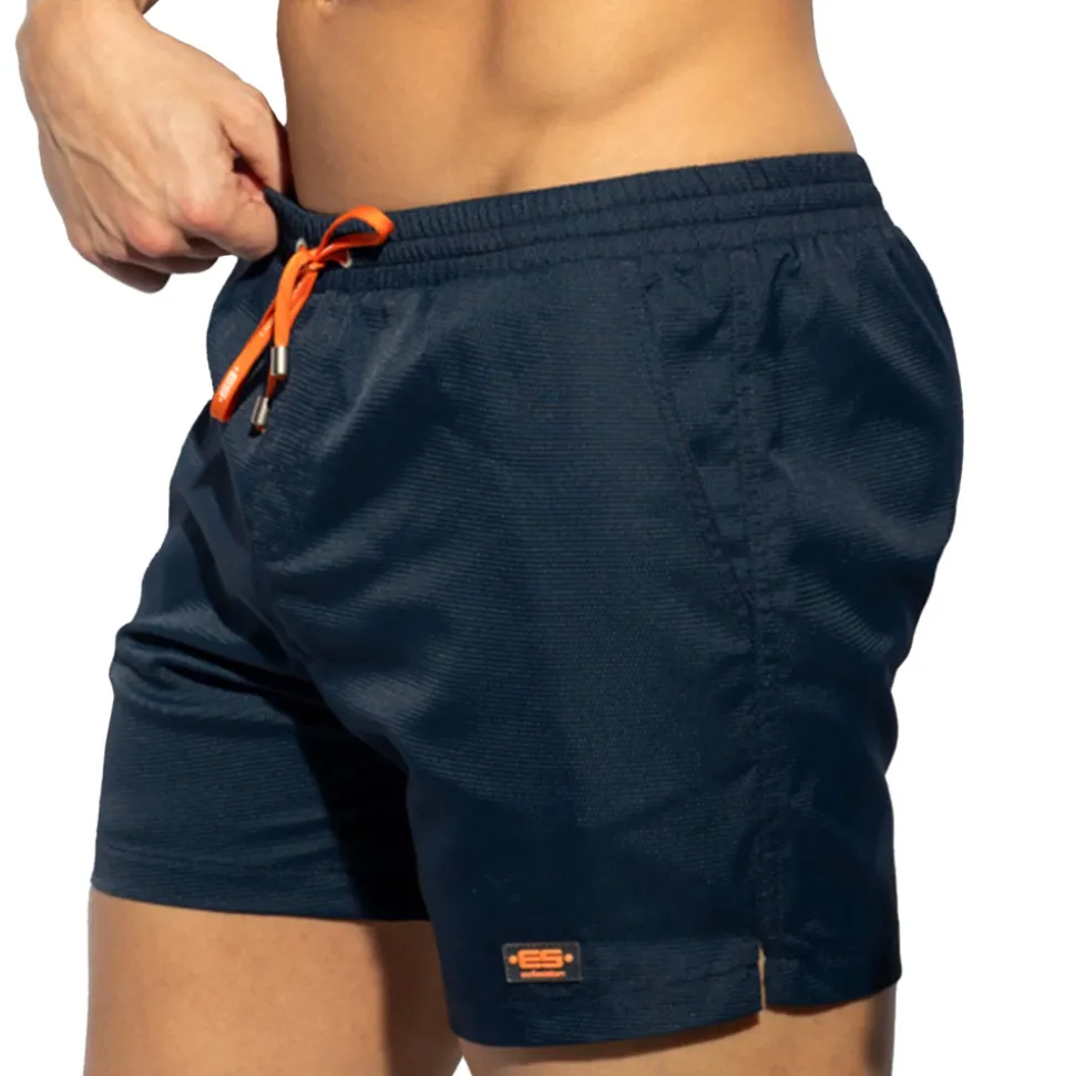 Short de Bain Long Piqué Bleu Marine