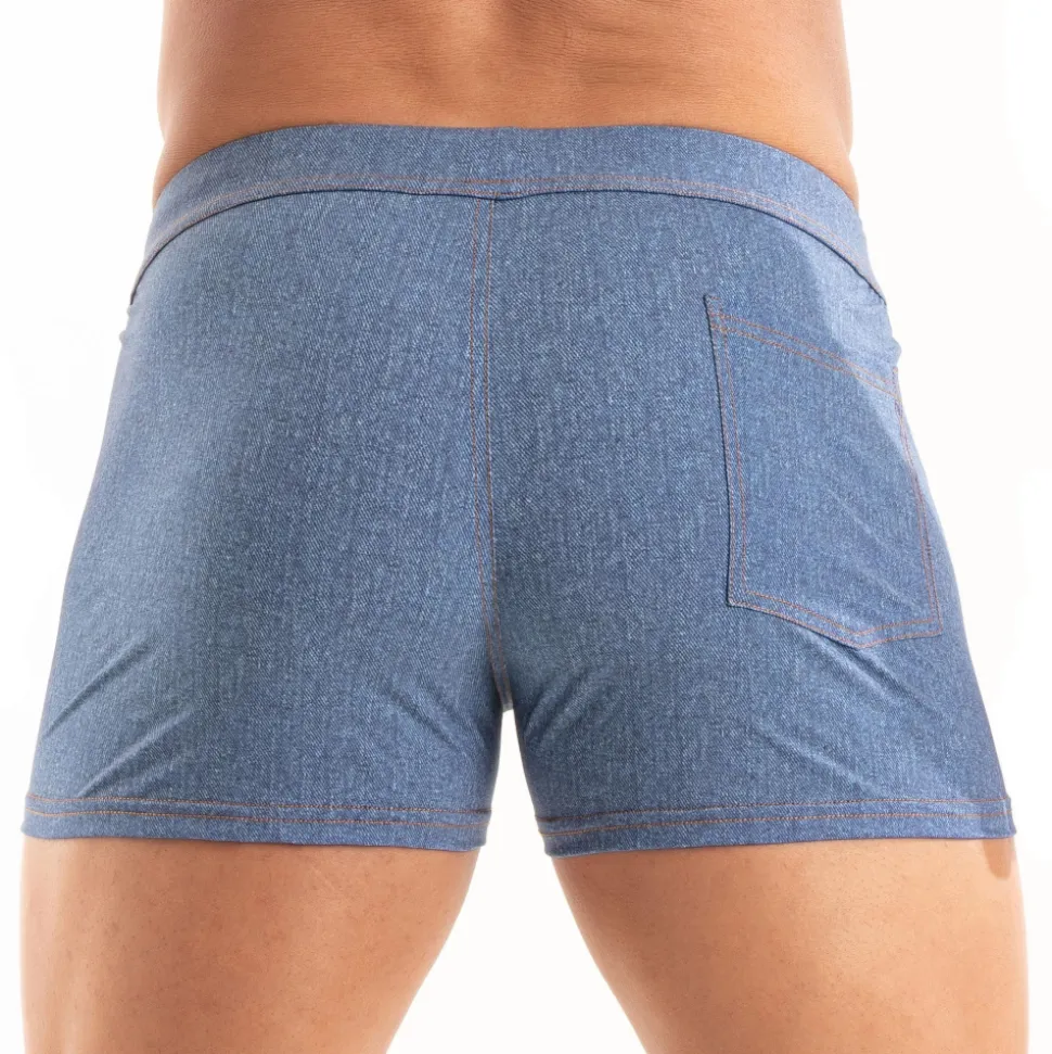 Short de Bain Zippé Denim Bleu