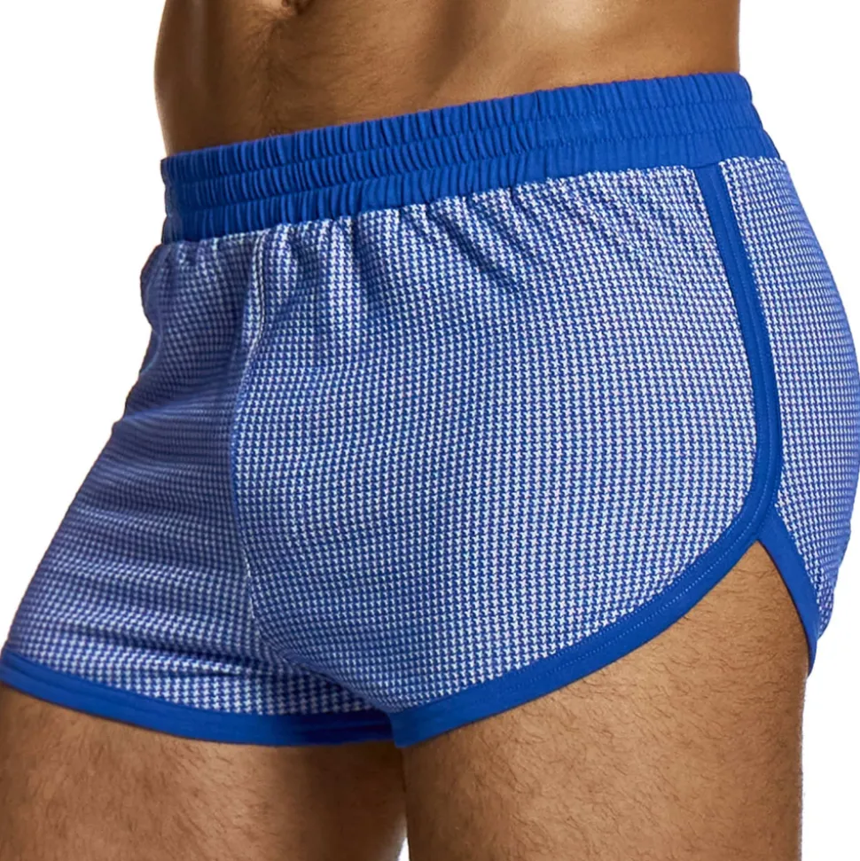 Short Jogging Pied de Coq Bleu