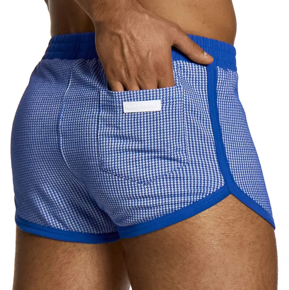 Short Jogging Pied de Coq Bleu