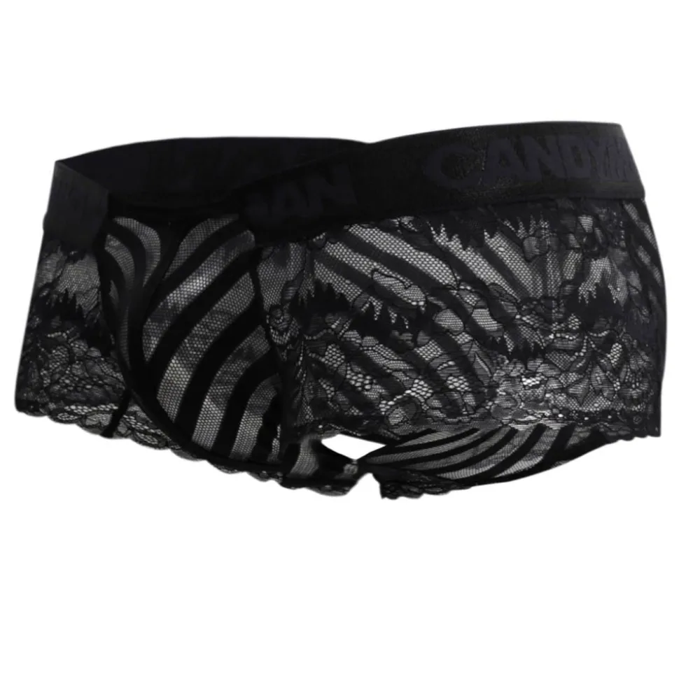 Shorty Dentelle Résille Rayée Noir
