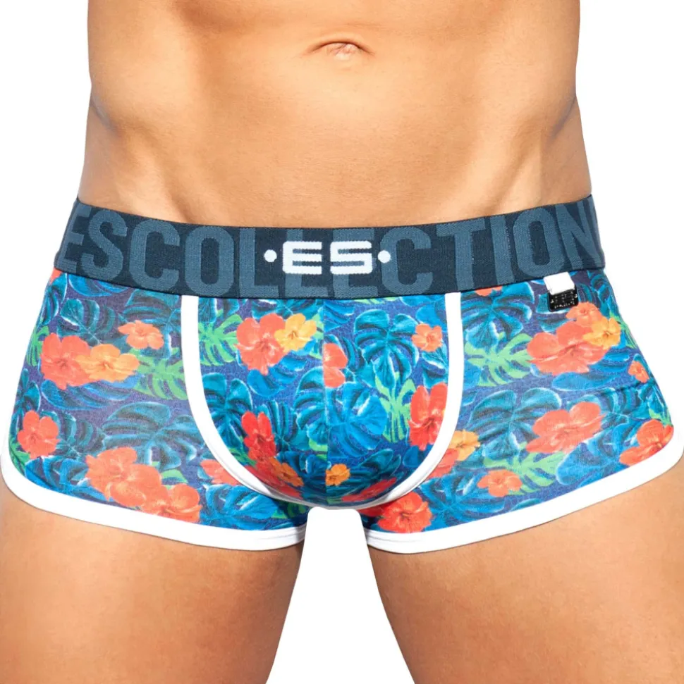 Shorty Double Side Flowers Bleu Marine