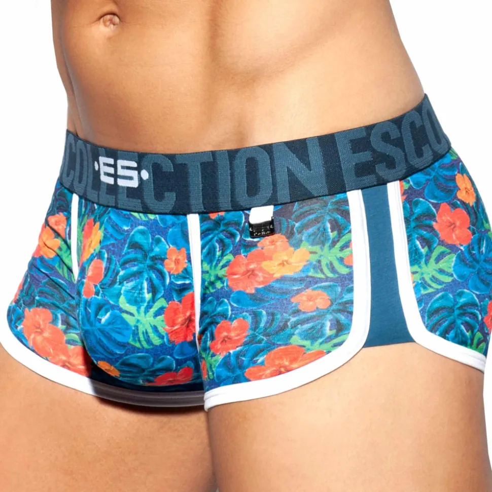 Shorty Double Side Flowers Bleu Marine