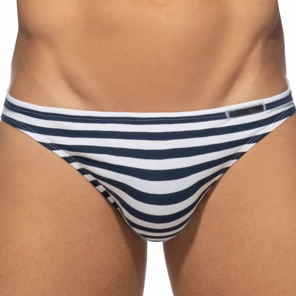 Slip Bikini Marinière Marine - Blanc