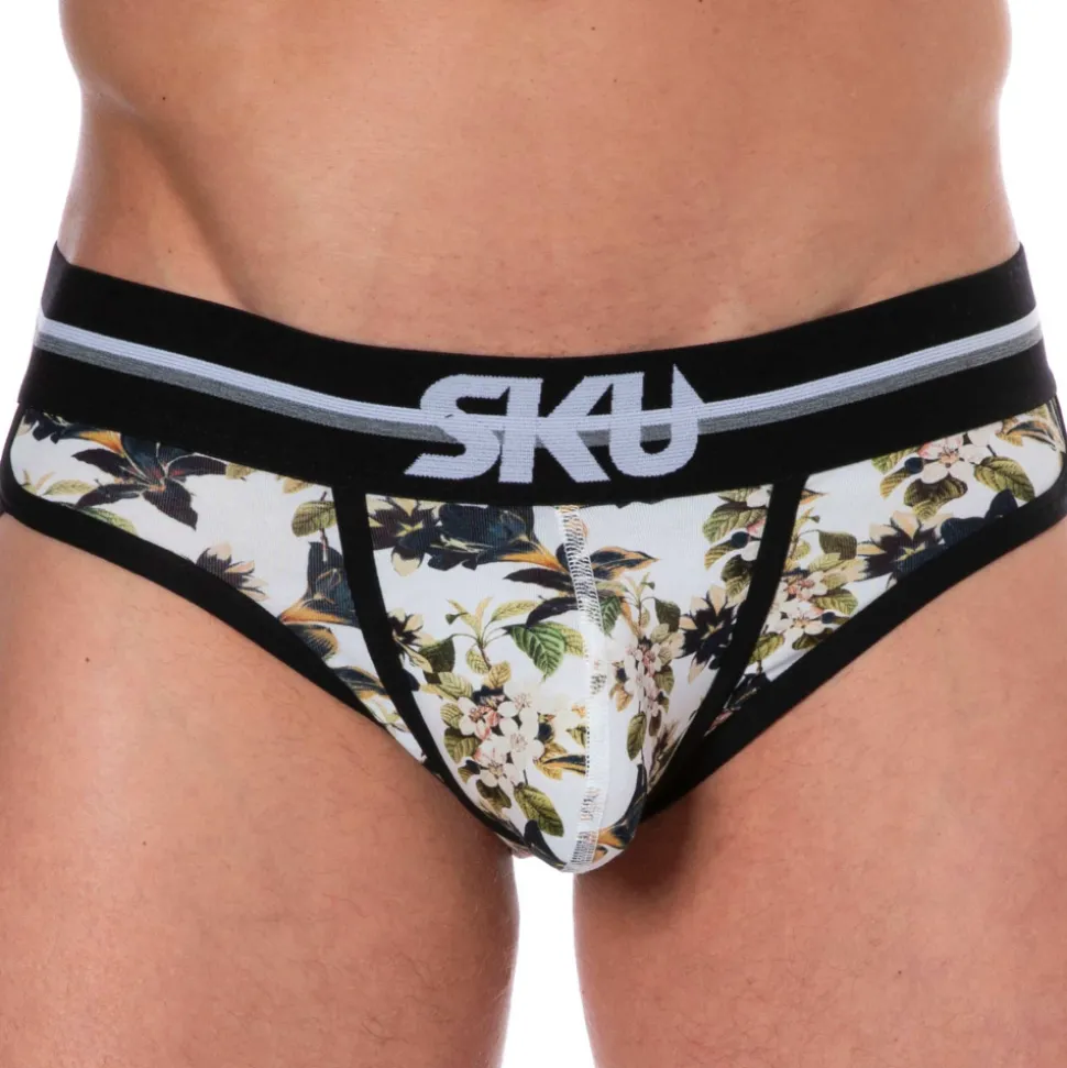 Slip Coton Floral Blanc Cassé