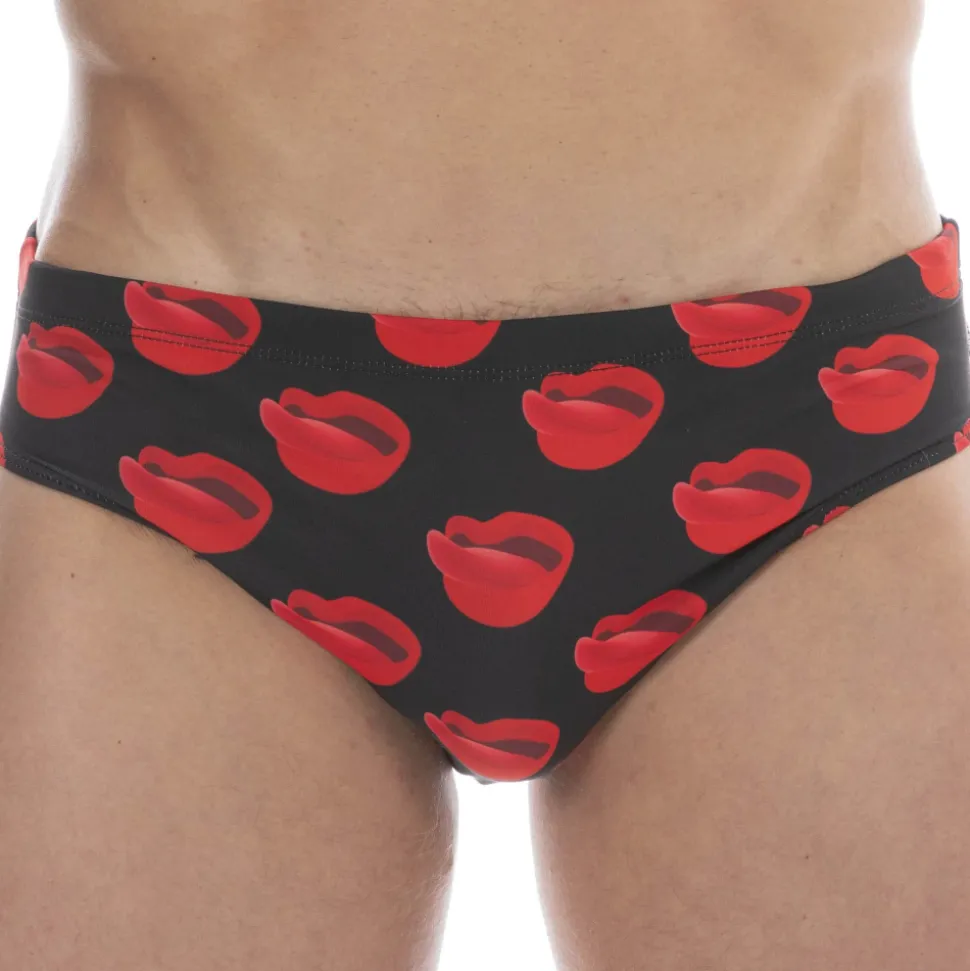 Slip de Bain Kiss Noir - Rouge