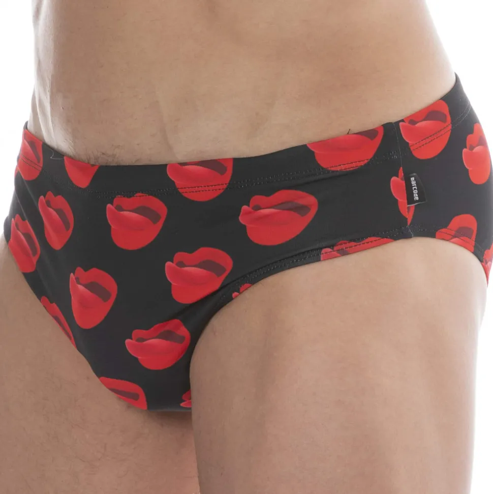 Slip de Bain Kiss Noir - Rouge