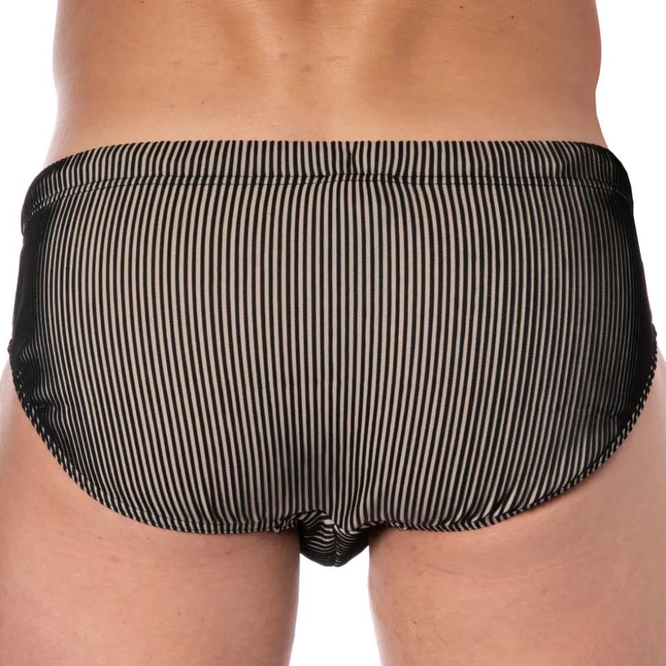 Slip de Bain Rayé Noir - Beige