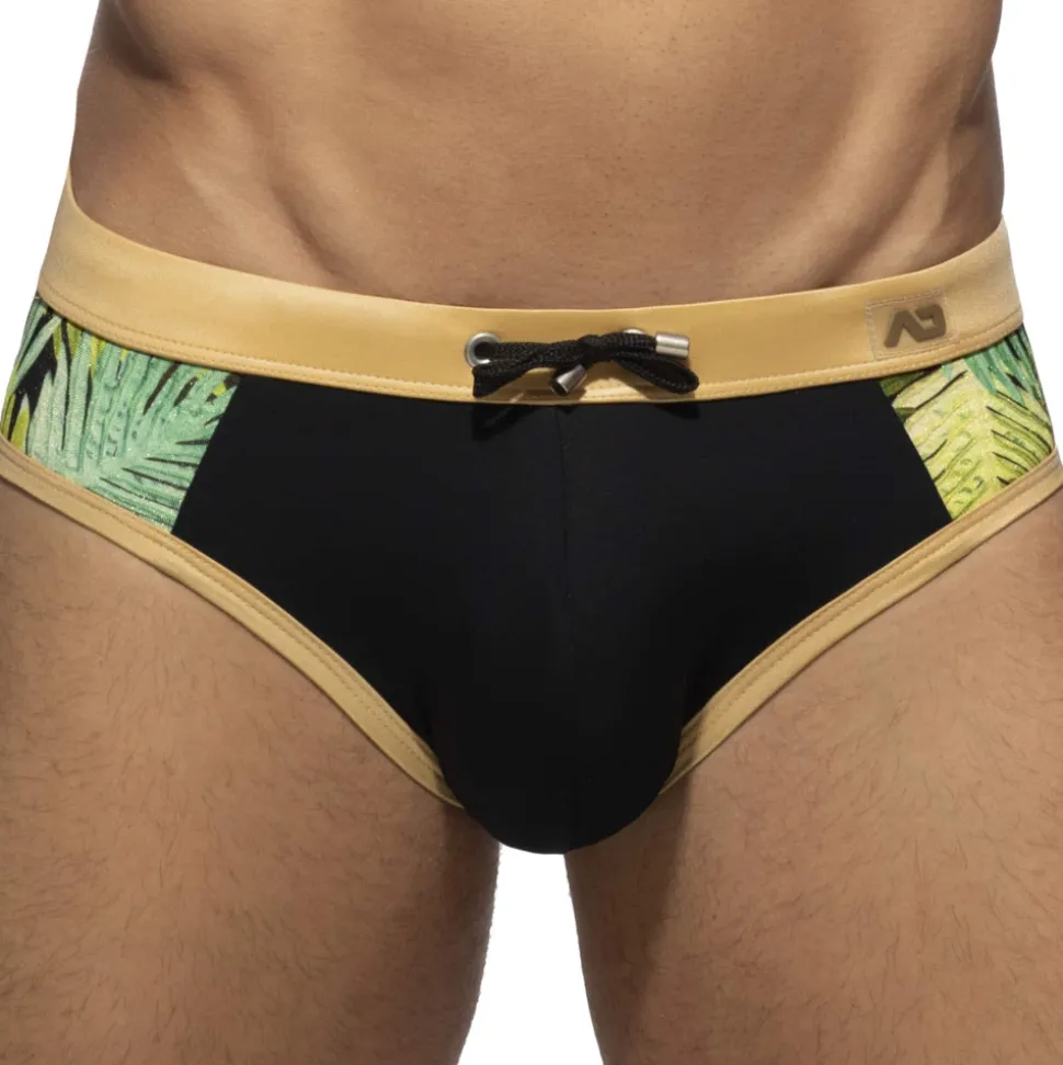 Slip de Bain Side Leaves Noir