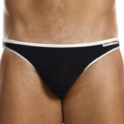 Slip Low Cut Soie Noir - Blanc
