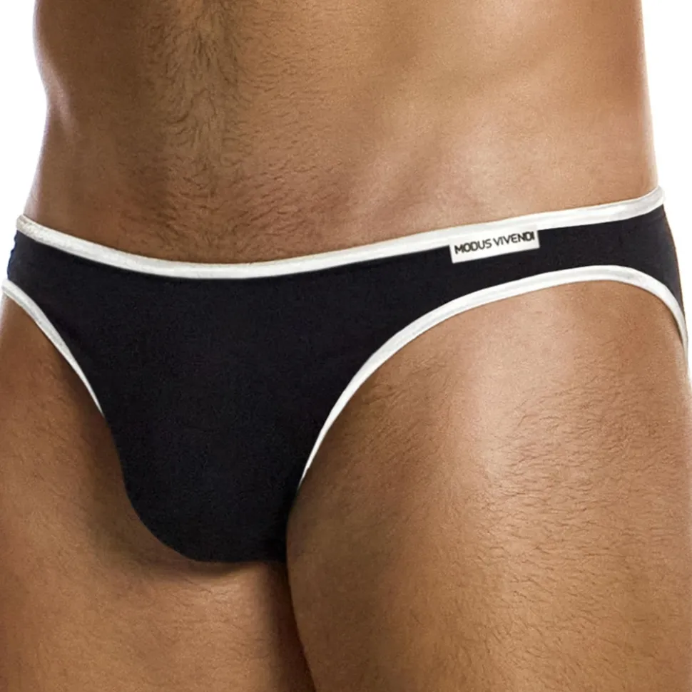 Slip Low Cut Soie Noir - Blanc