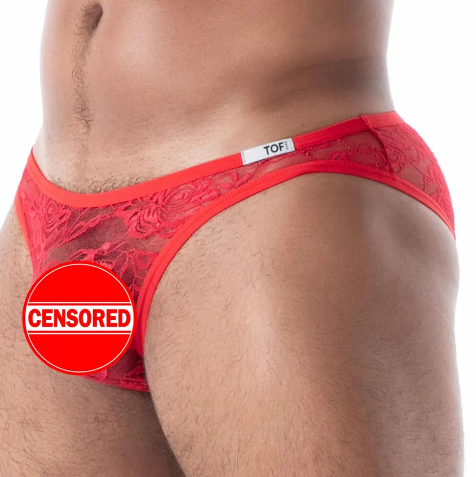 Slip Mini en Dentelle Fluide Rouge