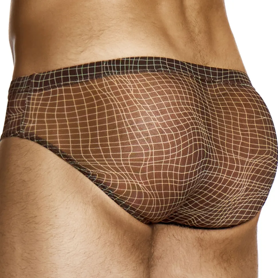 Slip Super Low Rise Abstract Résille Marron