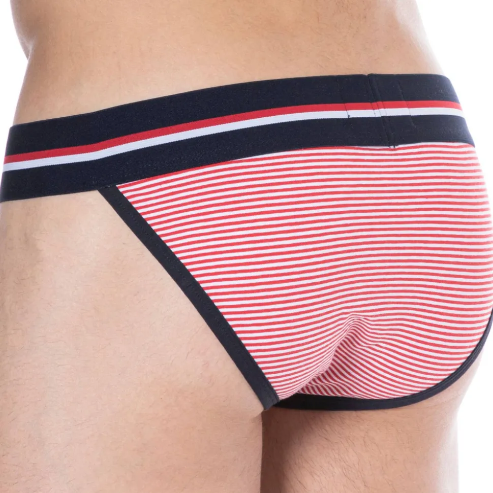 Slip Tanga Coton Rayure Rouge - Blanc