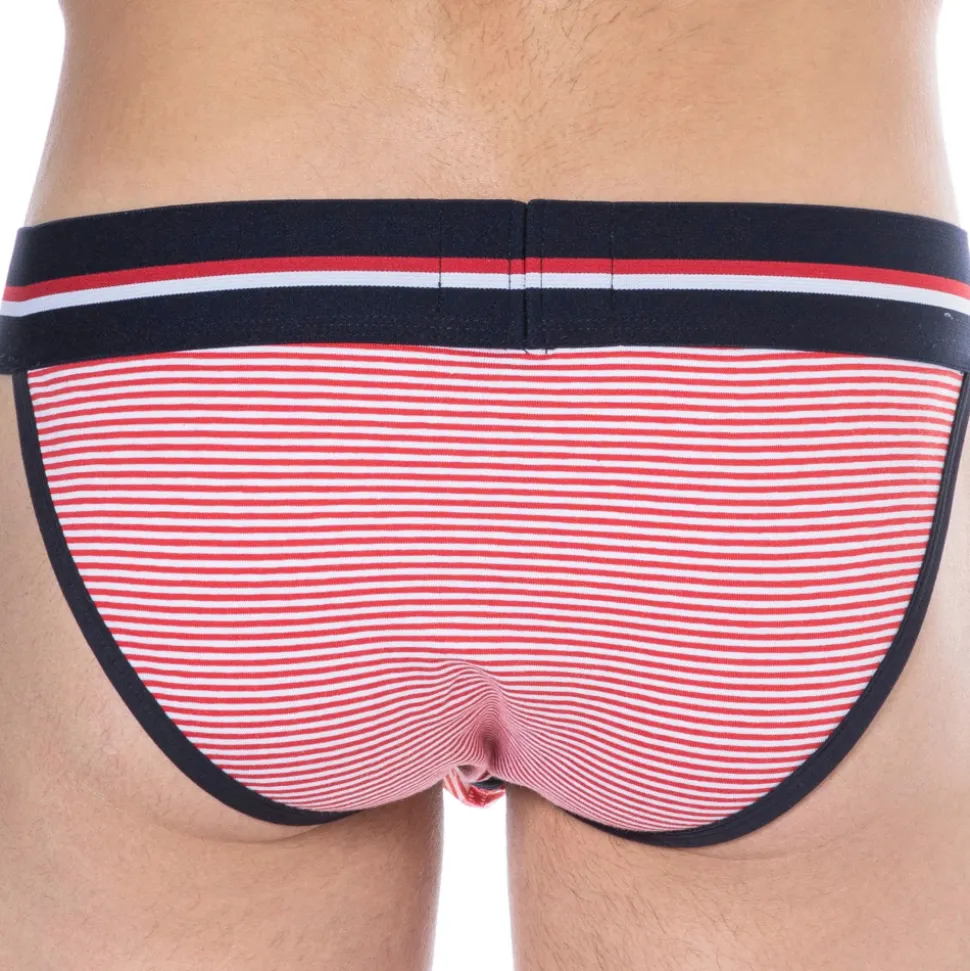 Slip Tanga Coton Rayure Rouge - Blanc
