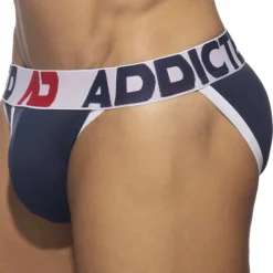 Slip Tanga Open Fly Coton Bleu Marine - Blanc