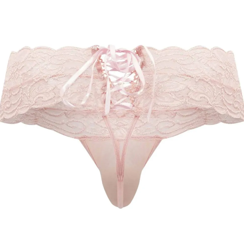 String Dentelle à Lacets Rose