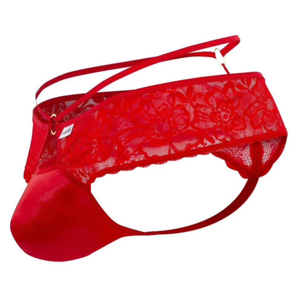 String Dentelle Simili-Cuir Rouge